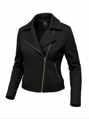 Black Asymmetrical Zip Moto Biker Babe Cropped Jacket